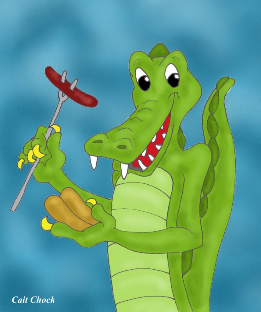 crocodile eating hotdog