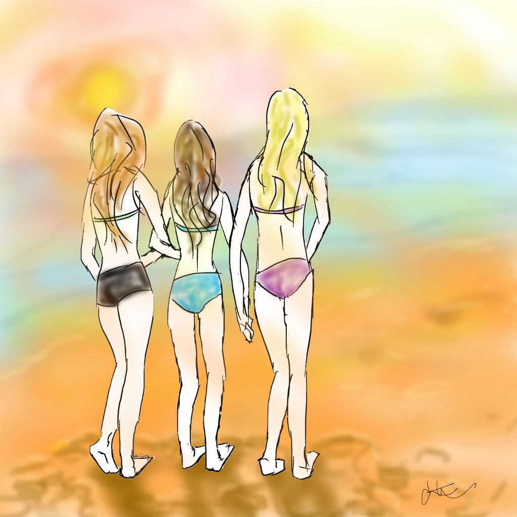 sunset girls on beach