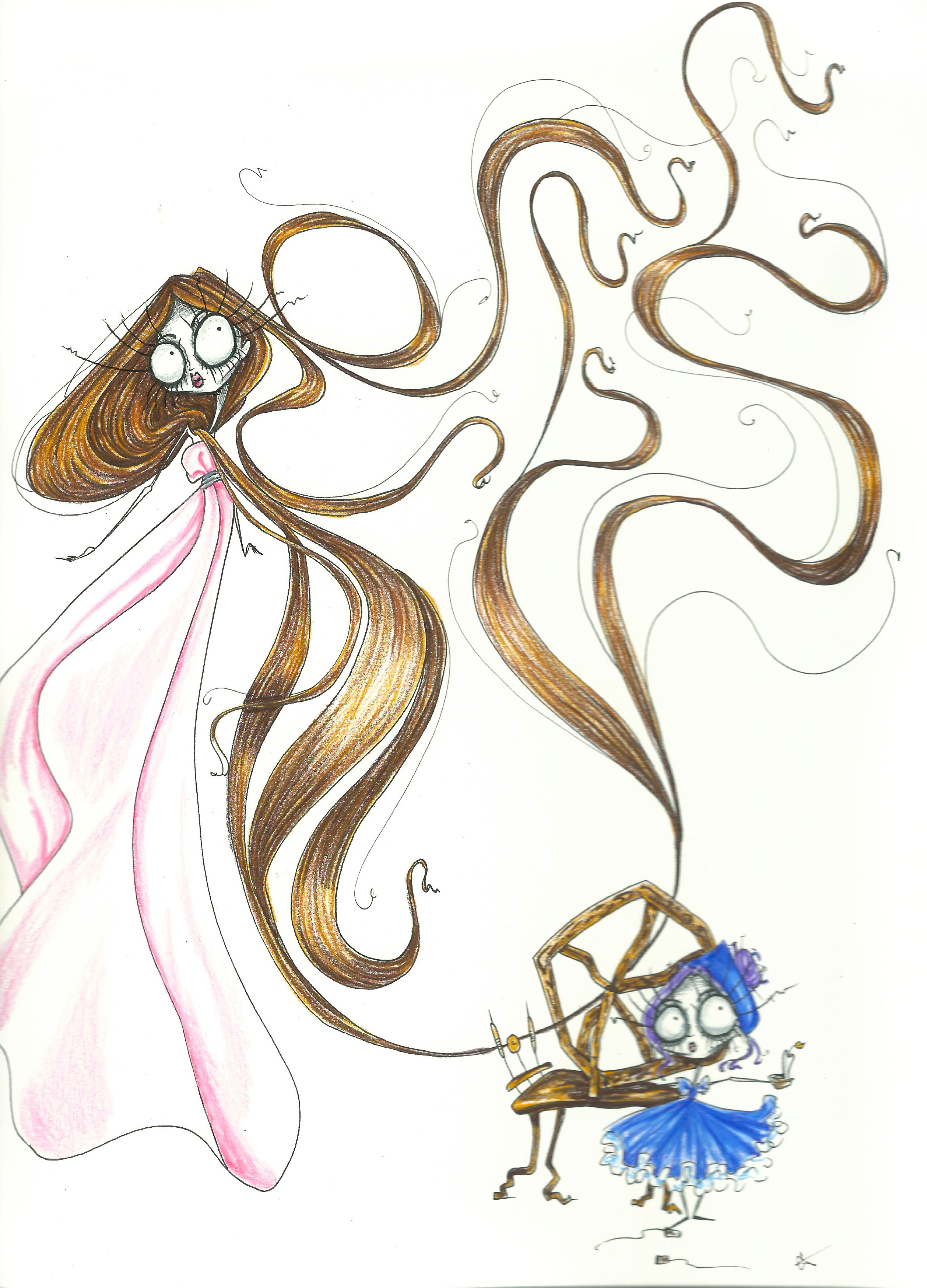 hair and spinning wheel princess fairy girl art print illustration